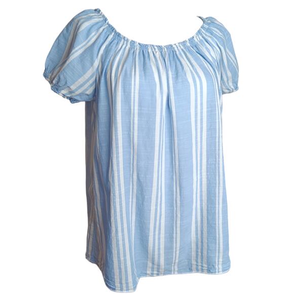 VINTAGE Y2K 2000s Blouse Top Size XL Flowy On or Off Shoulder Blue White Stripes - Picture 5 of 9